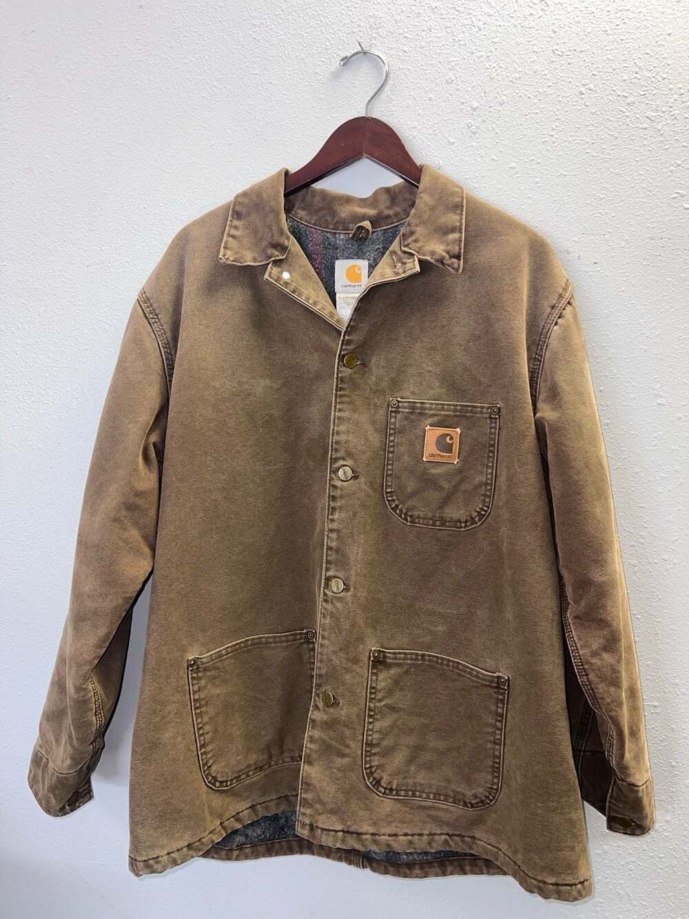 Vintage Carhartt Blanket Lined Duck Canvas Chore Coat USA Mens Large 0593